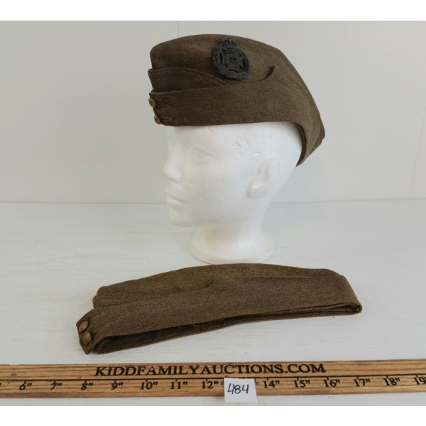 LOT OF 2 - WWII CDN GARRISON CAPS - INCL ROYAL RIFLES OF CANADA BADGE