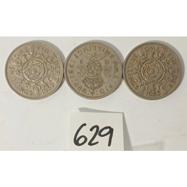 LOT OF 3 - 1951, 1955 & 1959 BRITISH SILVER FLORINS