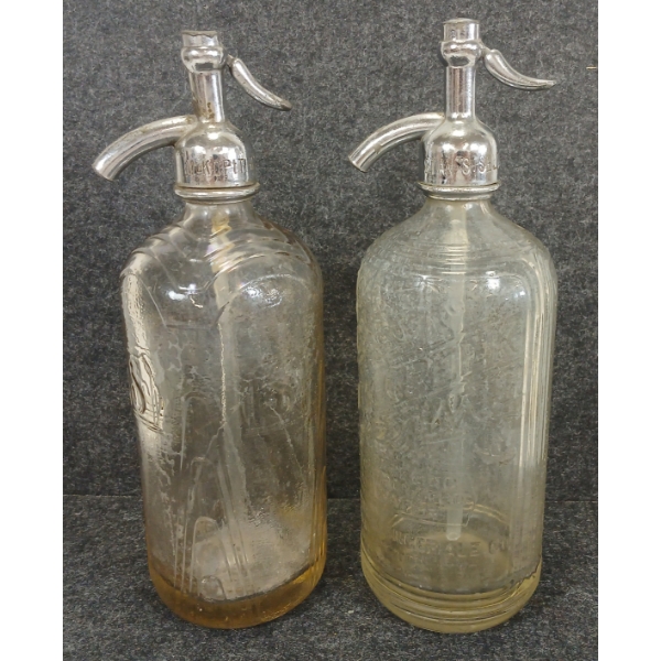 LOT OF 2 - EMBOSSED SELTZER BOTTLES W/ SPOUTS - INCL ROCK CREEK