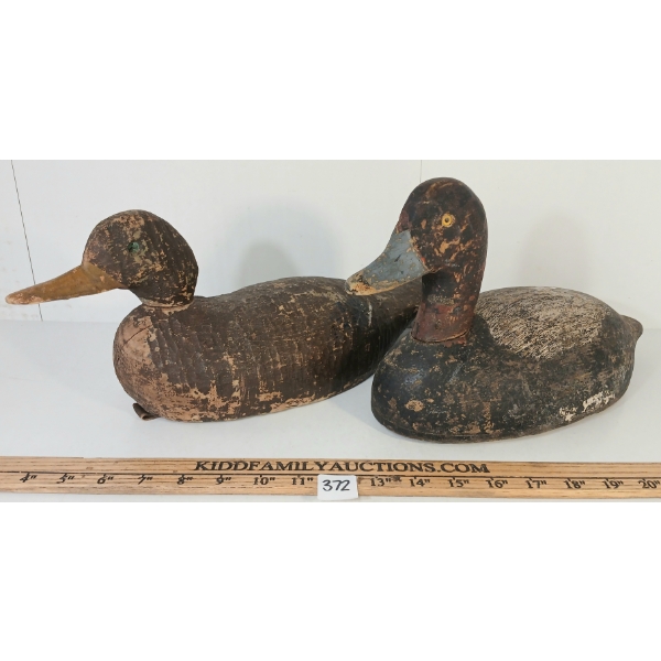 LOT OF 2 - HOLLOWED OUT DECOY DUCKS - INCL RED HEADED & GOLDEN EYED