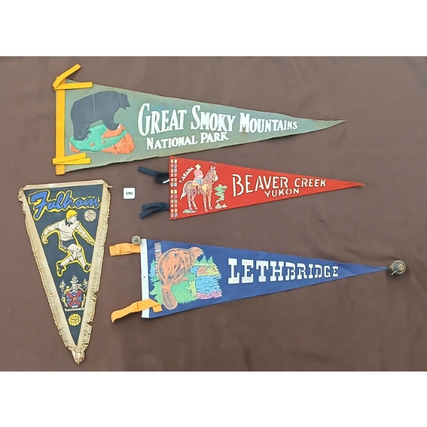 LOT OF 4 - PENNANT BANNERS - BEAVER CREEK, GREAT SMOKY MOUNTAINS, LETHBRIDGE, ETC