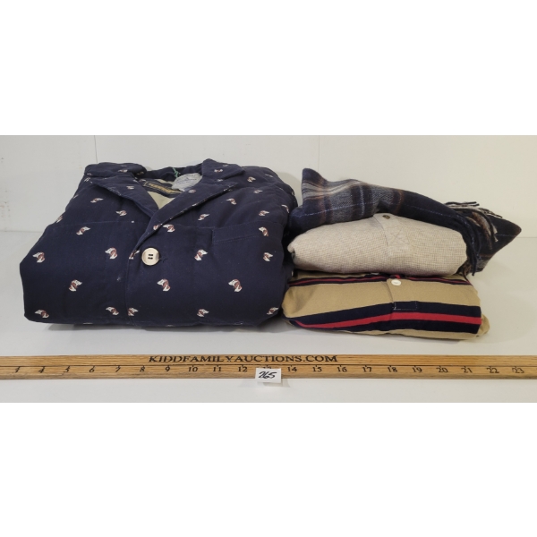 LOT OF 4 - MEN'S T-SHIRT, LONG SLEEVE, PAUL SCARF & HOUND PRINT JACKET - MFG PENFIELD, MINIMUM, ETC