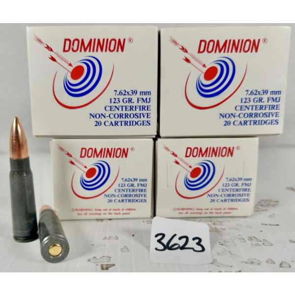 AMMO: 80X DOMINION 7.62X39 MM - 123 GR FMJ