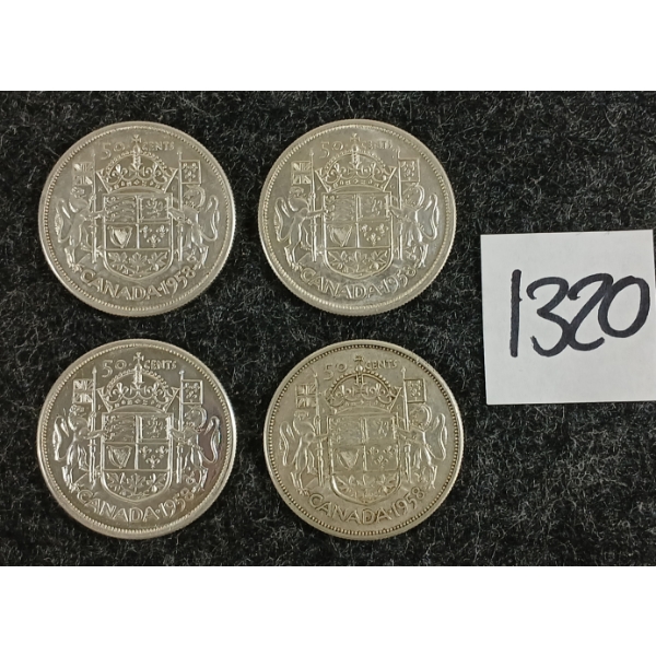 LOT OF 4 - 1958 CDN 50 CENT SILVER COINS