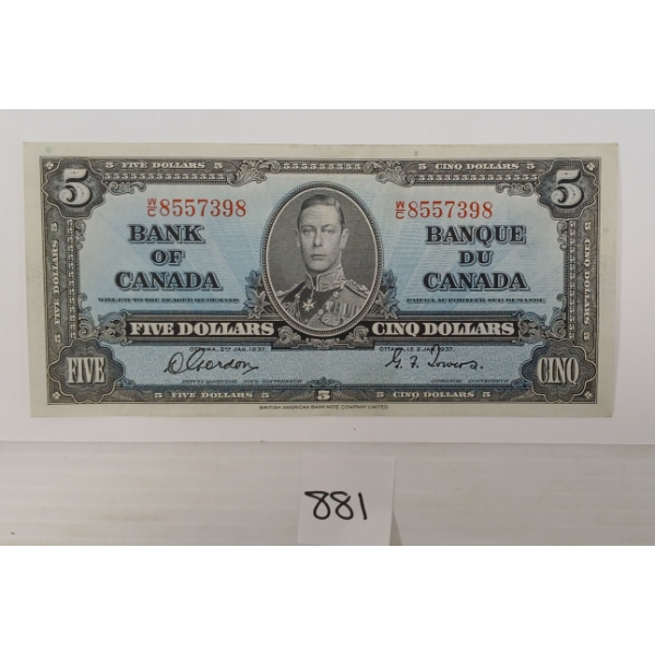 1937 CDN $5 BANKNOTE