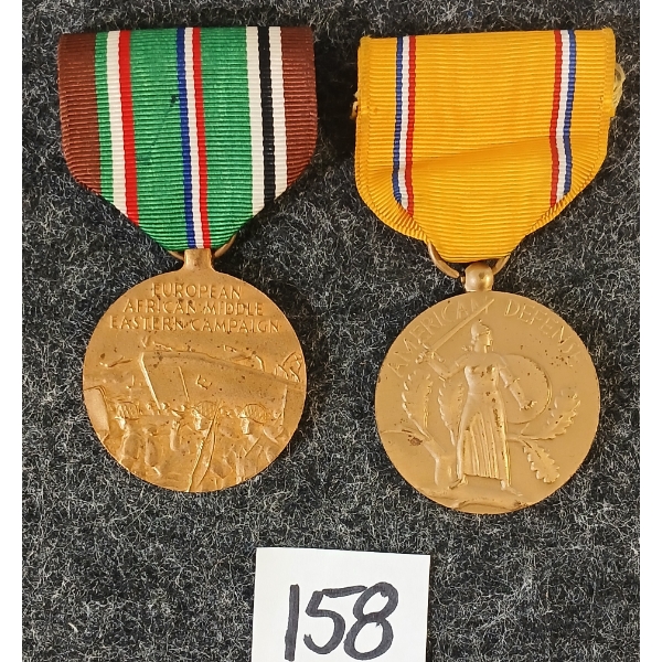 LOT OF 2 - WWII U.S. AMERICAN DEFENSE & EUROPEAN, AFRICA, MIDDLE EASTERN CAMPAIGN MEDALS