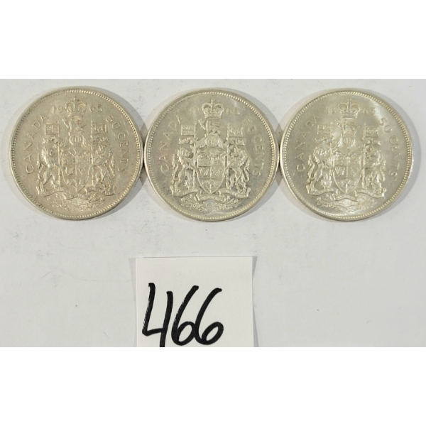 LOT OF 3 - 1965 CDN 50 CENT SILVER COINS