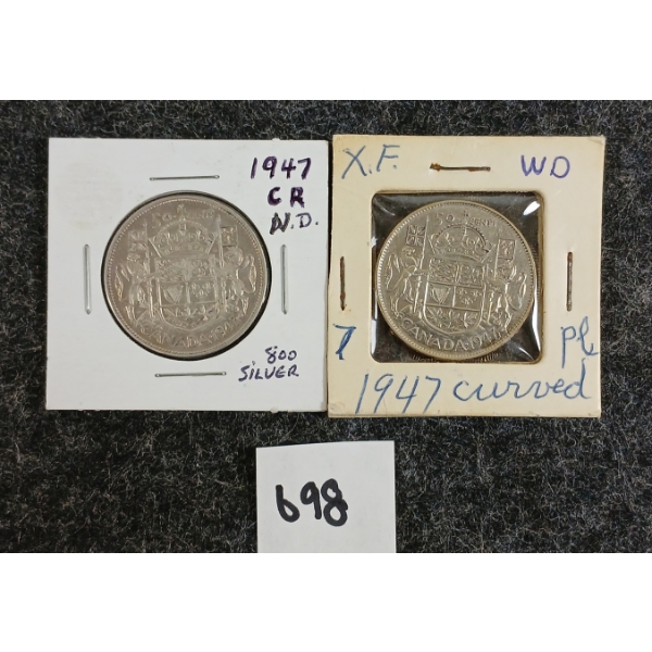 LOT OF 2 - 1947 CDN 50 CENT SILVER COINS