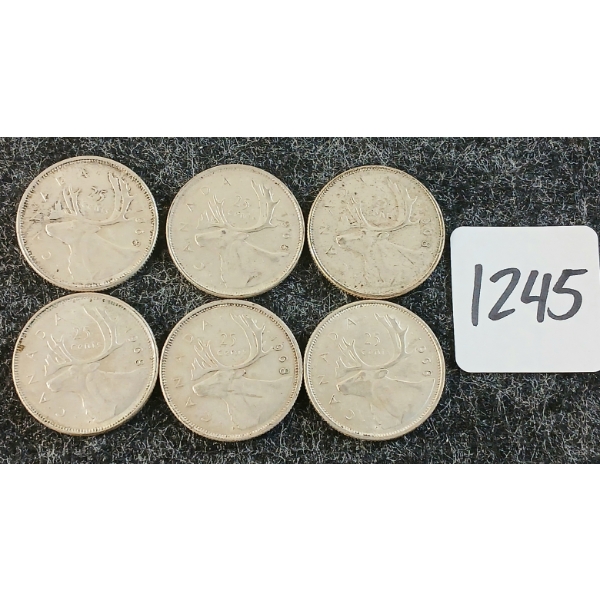 LOT OF 6 - 1968 CDN 25 CENT COINS