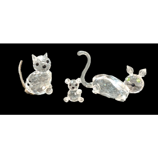 LOT OF 3 - SWAROVSKI CATS & TEDDY BEAR CRYSTAL FIGURINES