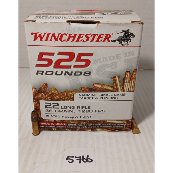 AMMO: APPROX 525X WINCHESTER .22 LR - 36GR - PLATED HP