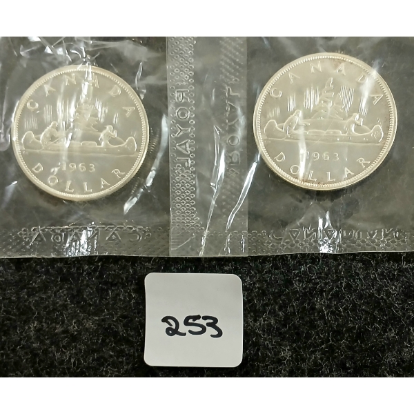  LOT OF 2 - 1963 CDN SILVER DOLLARS - VOYAGEUR