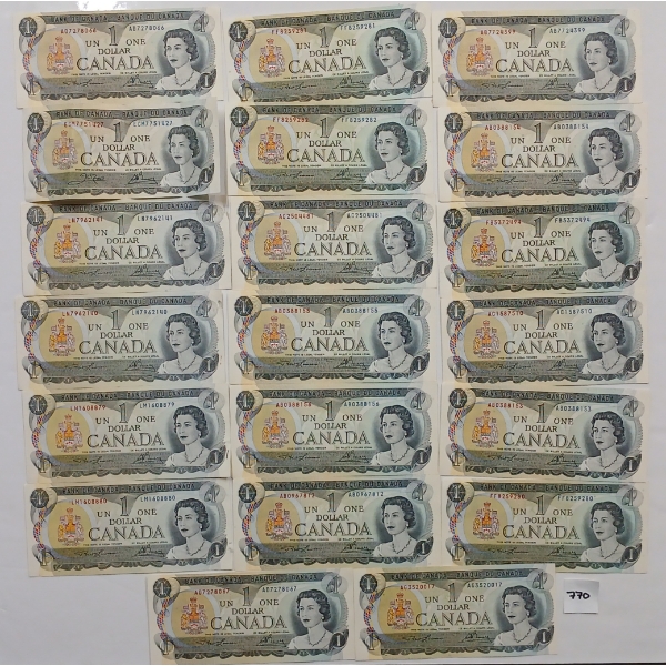 LOT OF 20 - 1973 CDN $1 BANKNOTES 
