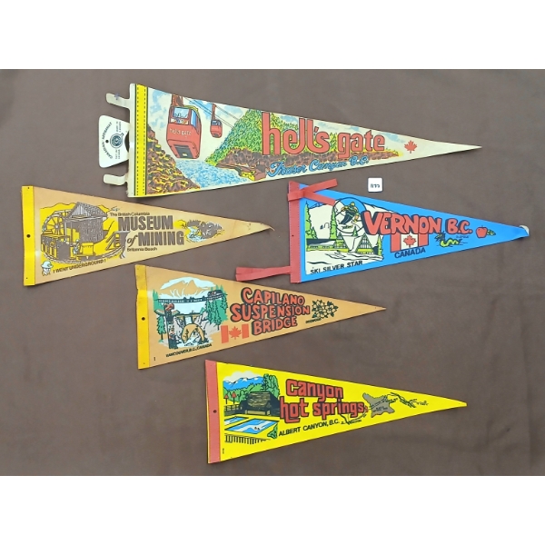 LOT OF 5 - BRITISH COLUMBIA PENNANT BANNERS - CANYON HOT SPRINGS, HELL'S GATE, VERNON, ETC