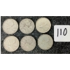 Image 1 : LOT OF 6 - 1942, 1951, 1961, 1964, 1966, 1968 CDN 25 CENT COINS