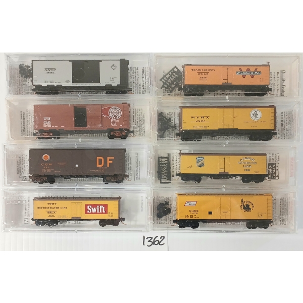 LOT OF 8 - MICRO TRAINS - JERSEY CENTRAL LINES, SWIFT REFRIGERATOR LINE, NEW YORK CENTRAL, ETC
