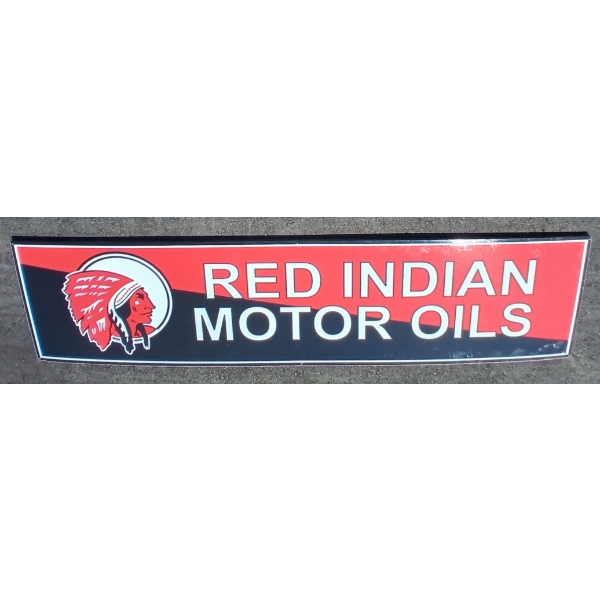 RED INDIAN MOTOR OILS SIGN - SST MOUNTED ON WOOD