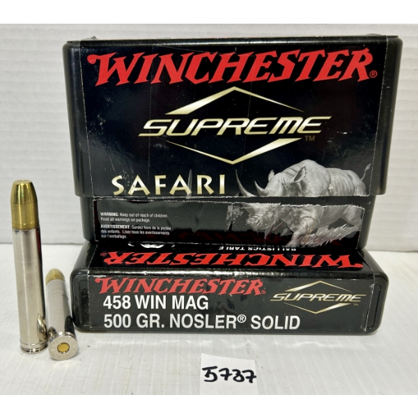 AMMO: 26X LIVE & 9X BRASS WINCHESTER .458 WIN MAG 500GR. SOLID