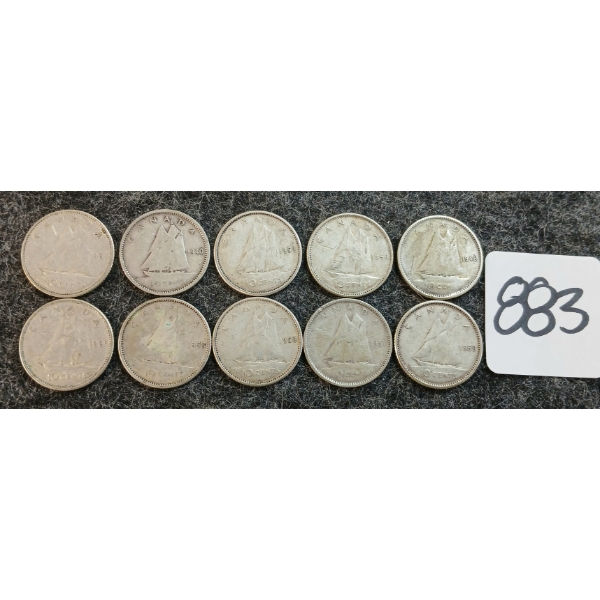 LOT OF 10 - 1940-1965 CDN 10 CENT COINS