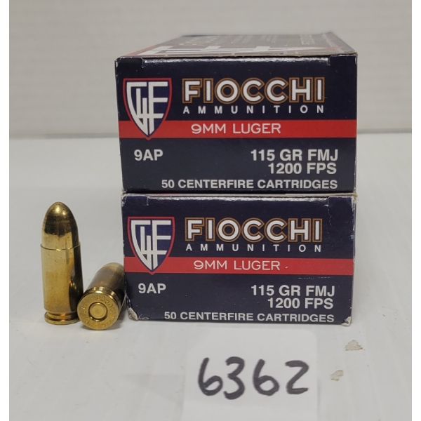AMMO: 100X FIOCCHI 9 MM LUGER 115 GR. 
