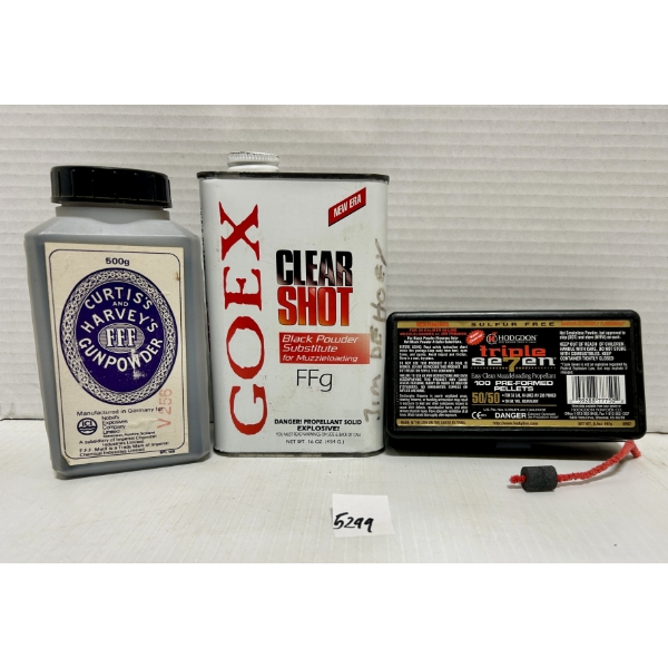 POWDER: 1LB FFFG, 1/4LB FFG, 20X .50 CAL CHARGES 