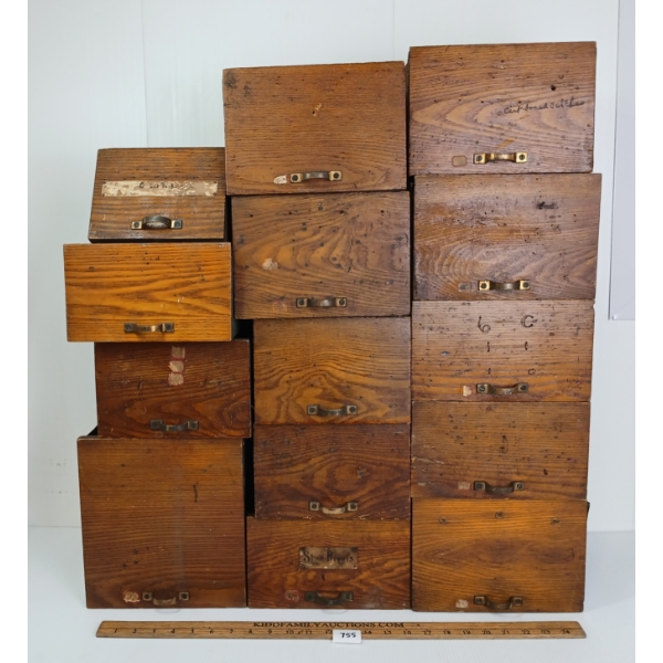 LOT OF 14 - TIN LINED HARDWARE STORAGE DRAWERS