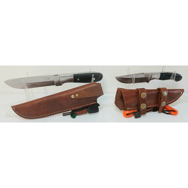 LOT OF 2 - CFK KNIVES W/ LEATHER SHEATHS