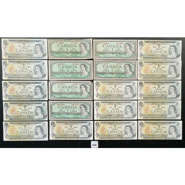 LOT OF 20 - 1954 & 1973 CDN $1 BANKNOTES