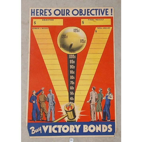 "HERE'S OUR OBJECTIVE - BUT VICTORY BONDS" WAR PROPAGANDA POSTER