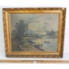 Image 1 : CANOEING ON THE LAKE SCENE BY UNKNOWN ARTIST - FRAMED OIL ON BOARD