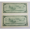 Image 2 : LOT OF 2 - 1954 CDN $1 BANKNOTES - SEQUENTIAL UNCIRCULATED