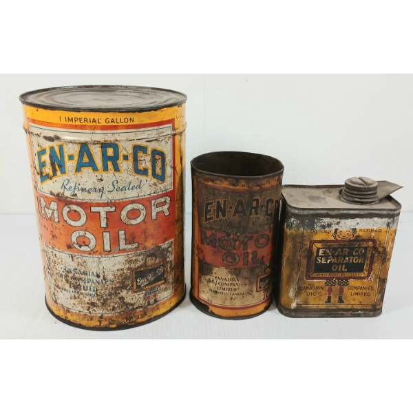 LOT OF 3 - EN-AR-CO MOTOR OIL & SEPARATOR OIL CANS - GAL & QT