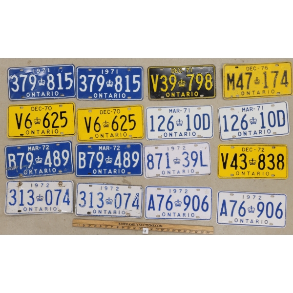 LOT OF 16 - 1970-1976 ONTARIO LICENCE PLATES