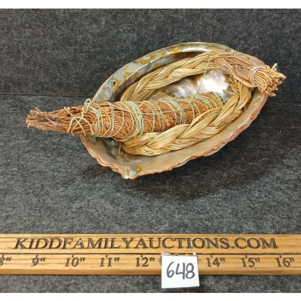LOT OF 3 - SAGE SMUDGE STICK, SWEET GRASS BRAID & ABALONE SHELL