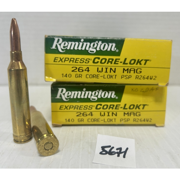 AMMO/BRASS: 40X LIVE & 10X BRASS REMINGTON .264 WIN MAG 140GR. 