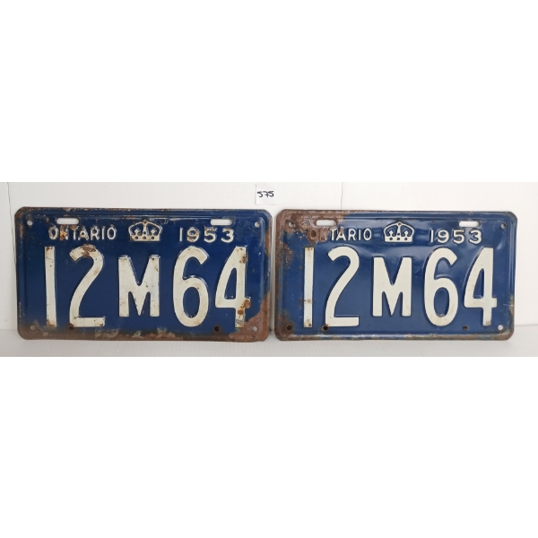 PAIR OF 1953 ONTARIO LICENCE PLATES
