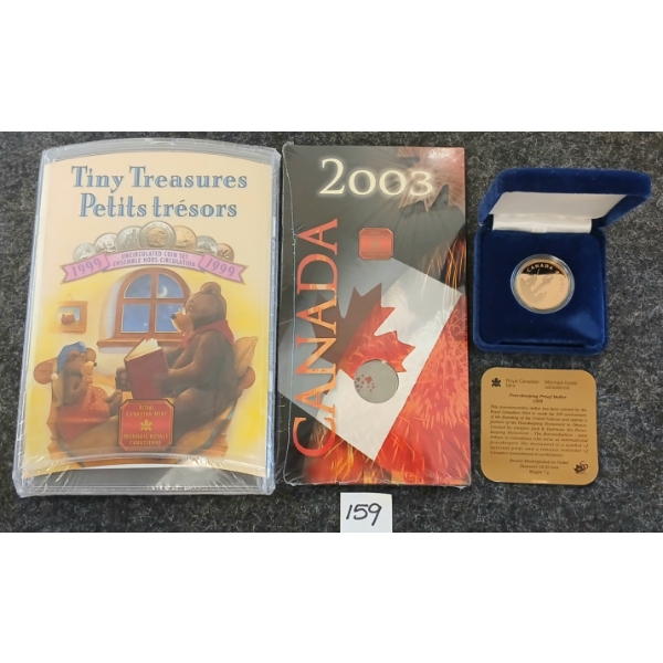 LOT OF 3 - 1994 REMEMBRANCE PROOF DOLLAR, 2003 RCM 25 CENT COIN & 1999 UNCIRCULATED SET