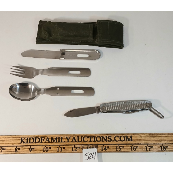 LOT OF 5 - CDN P82 POUCH, 3PC CUTLERY SET & C5 KNIFE