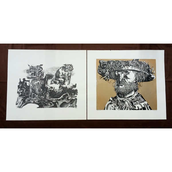 LOT OF 2 - FOLK SURREALISM & MAN'S PORTRAIT BY ENDRE SZASZ (1926-2003) - PRINT