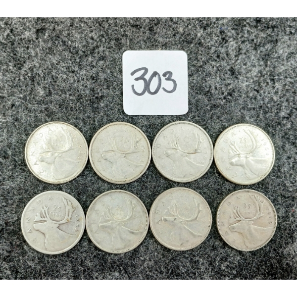LOT OF 8 - 1942-1966 CDN 25 CENT COINS