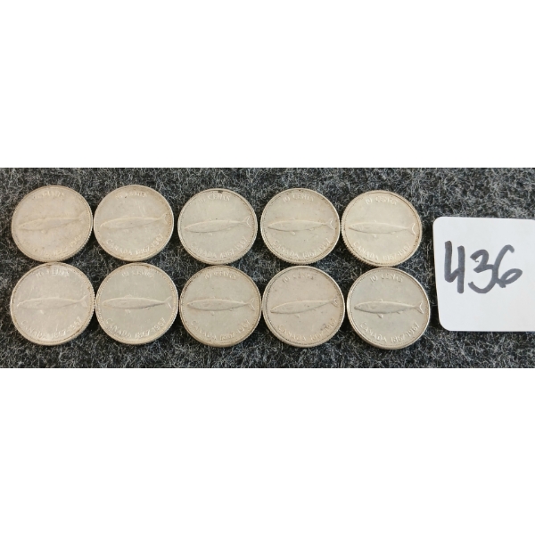 LOT OF 10 - 1967 CDN 10 CENT COINS