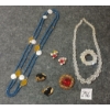 Image 1 : LOT OF 6 - COSTUME JEWELRY - BEADED NECKLACES, CLIP-ON EARRINGS & BROOCHES