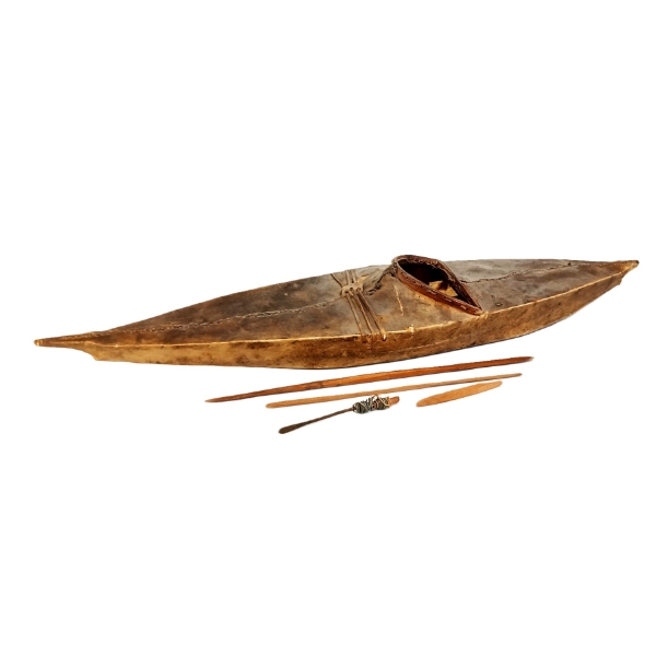 CANOE W/ ACCESSORIES BY UNKNOWN ARTIST - HIDE & WOOD