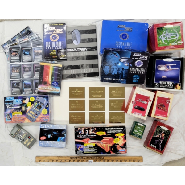 JOB LOT - STAR TREK COLLECTIBLES - KLINGON DISRUPTOR, TRICORDER, KEEPSAKES, CARD GAMES, ETC