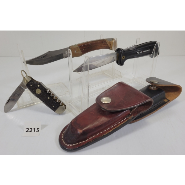 LOT OF 3 - FOLDING KNIVES - INCL BIG SWEDE & SOLINGEN 182 W/ SHEATHS
