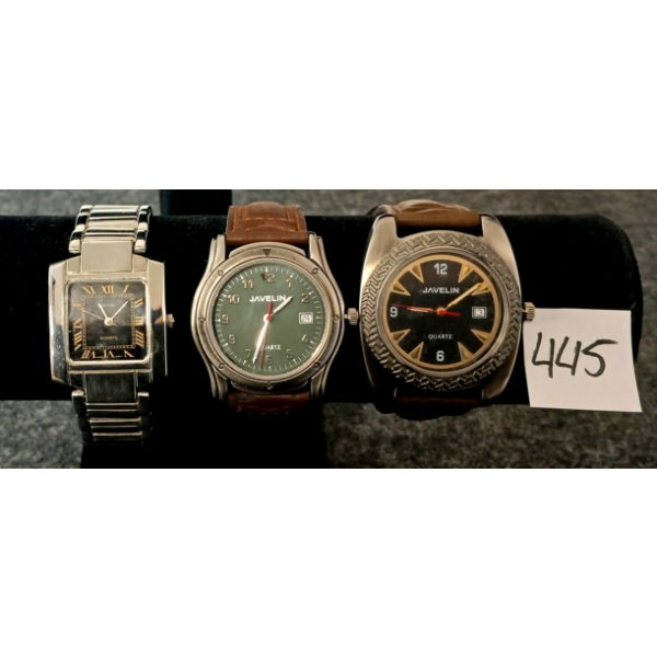 LOT OF 3 - MEN'S GENEVA & JAVELIN WRISTWATCHES