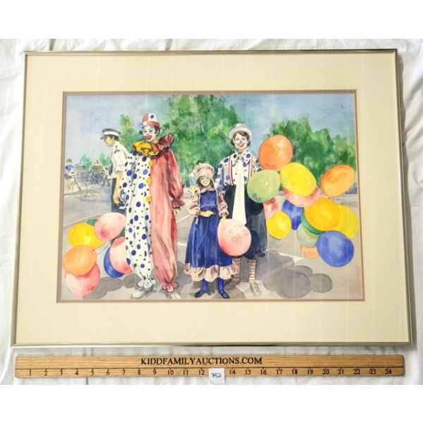 CLOWNS BY M. NURSE - FRAMED WATERCOLOUR ON PAPER