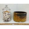 Image 1 : LOT OF 2 - OPEN-TOP STONEWARE CROCK & JAR OF SEASHELLS - INCL CORAL FOSSILS