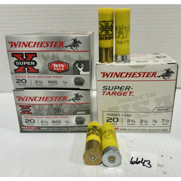 AMMO: 55X WINCHESTER 20 GA 2-3/4 IN - #7.5 & SLUGS