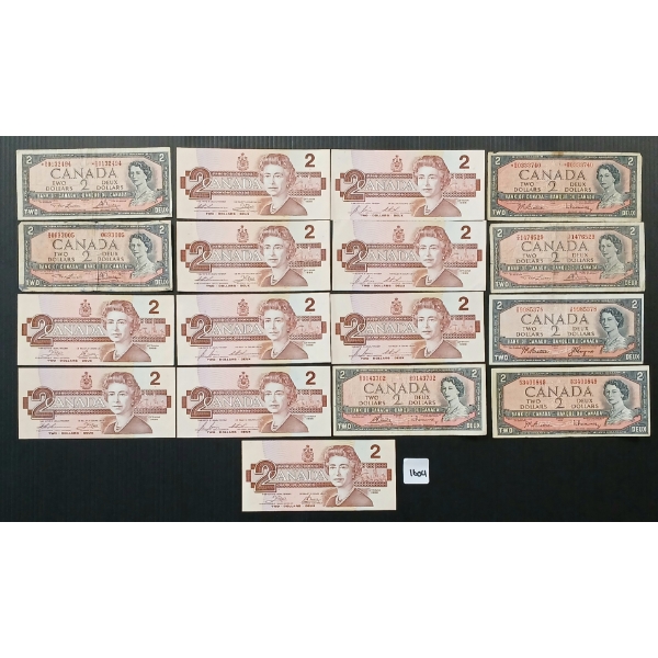 LOT OF 17 - 1954 & 1986 CDN $2 BANKNOTES